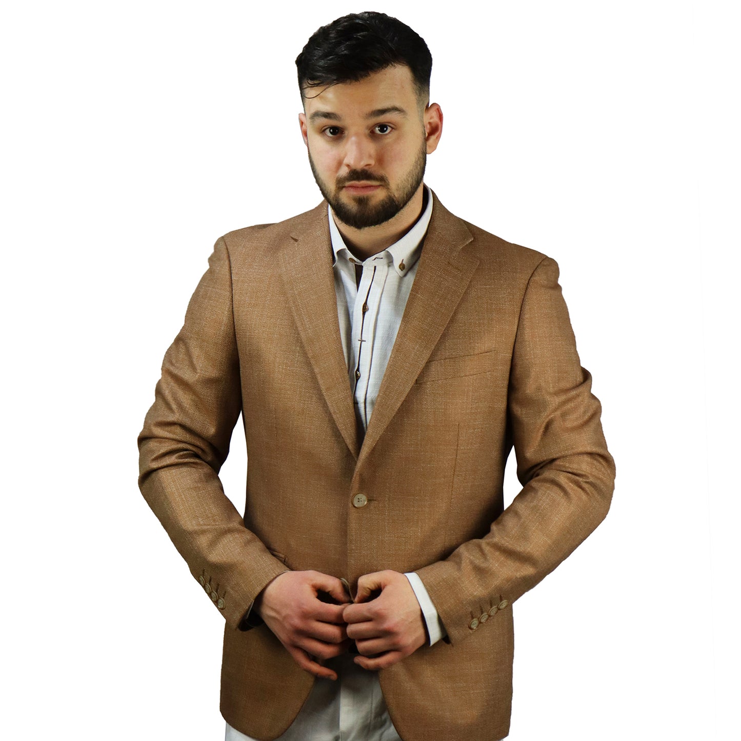 Men's Jacket Beige-Camel Terylene (Tery/Rayon/Spandex) Semi Slim Fit 502645 37-CAMEL