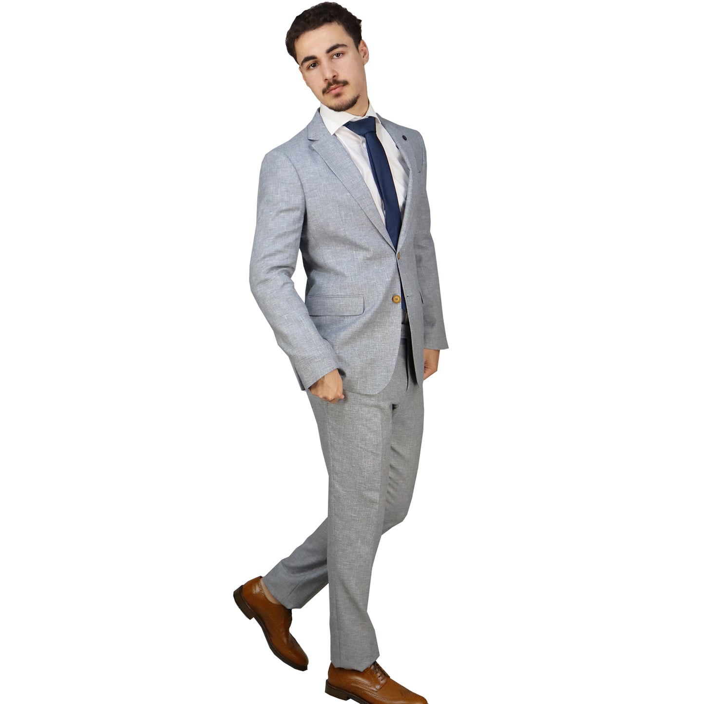 Suit Men's Desaturated Blue (Ter/Visc/Linen/El) Semi-Slim Fit 06.33 Linen Look SUIT