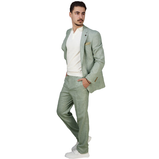 Men's Suit Desaturated Green (Ter/Visc/Linen/El) Semi-Slim Fit 06.33 Linen Look SUIT