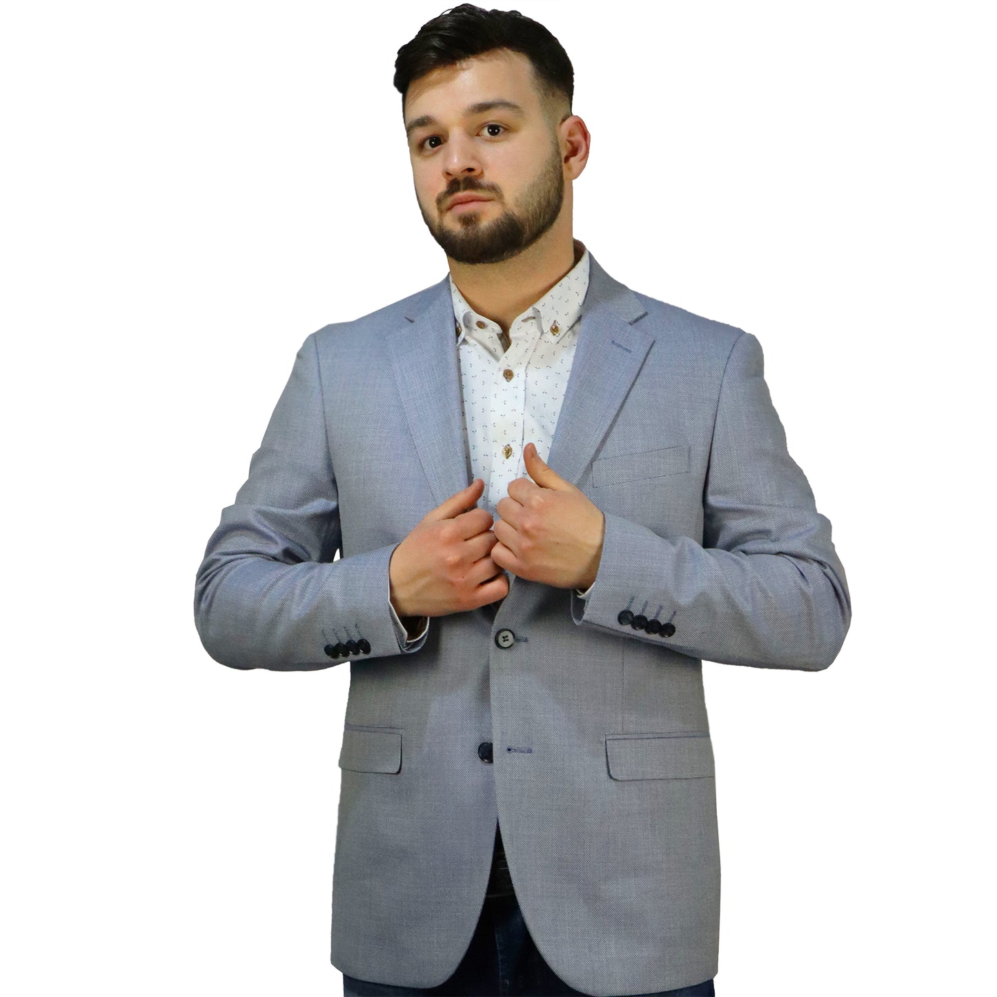 Jacket Men Blue Terylene (Tery/Rayon/Spandex) Semi Slim Fit 502645 31-SKY