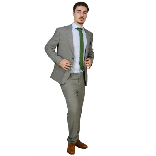 Men's Grey-Olive Trevira Semi-Slim Fit Suit 91199