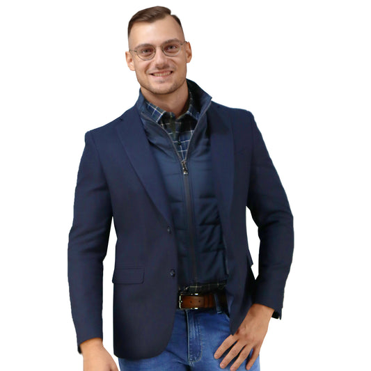 Men's Blue Half-Sleeved Jacket with Fake Vest 601606 Navy Blue
