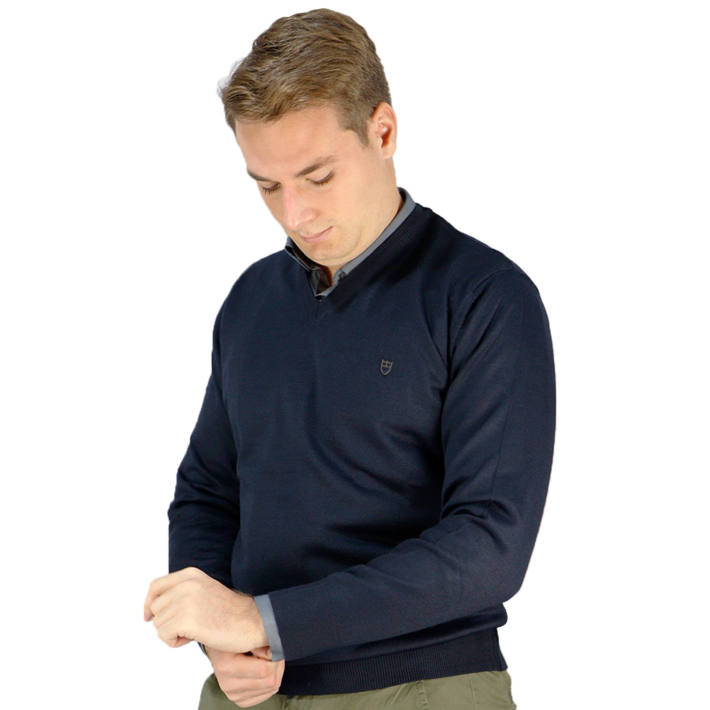 Μάλλινη V-neck Μπλούζα Μπλε 130 02 NAVY V NECK