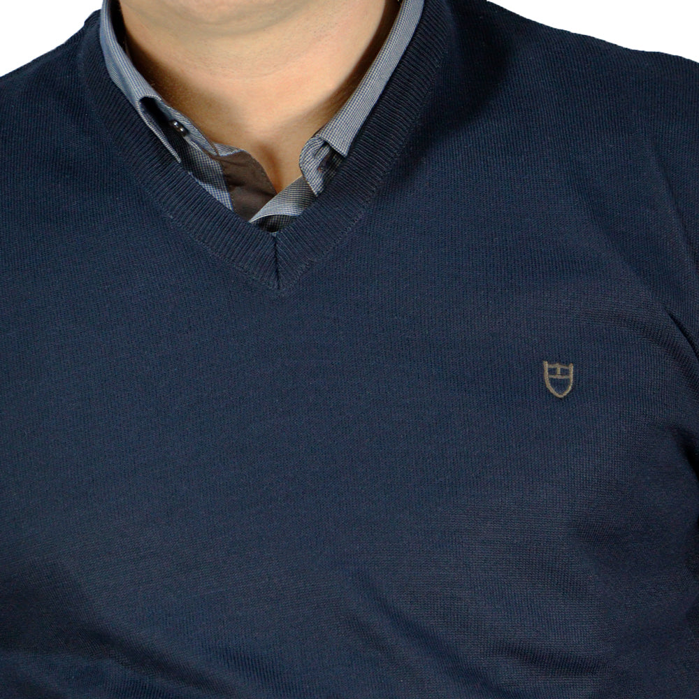 Μάλλινη V-neck Μπλούζα Μπλε 130 02 NAVY V NECK