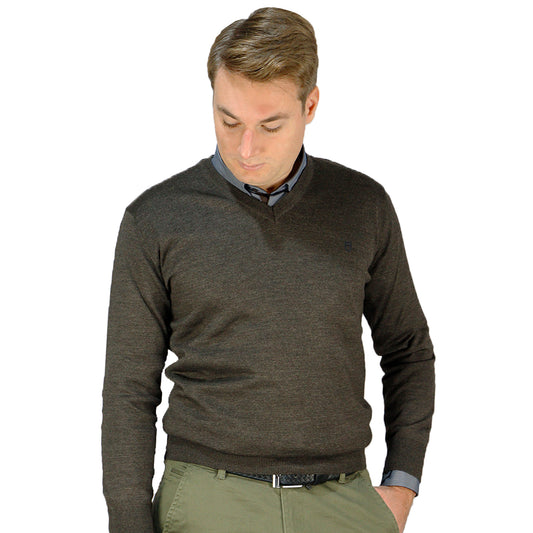 Knitted V-Neck Blouse 130 UNIQUE brown