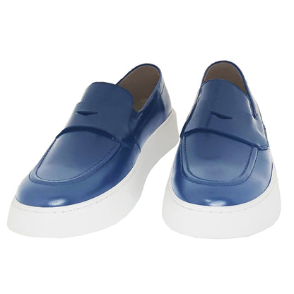 Handmade Leather Penny Loafer Shoes Blue 799 BLUE