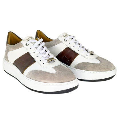 Χειροποίητα Δερμάτινα Παπούτσια - Sneakers Λευκά - Καφέ [942 RAYMONT]