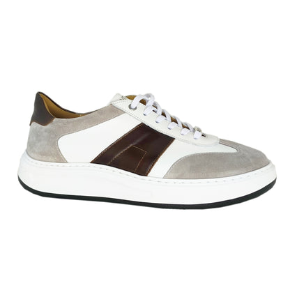 Χειροποίητα Δερμάτινα Παπούτσια - Sneakers Λευκά - Καφέ [942 RAYMONT]