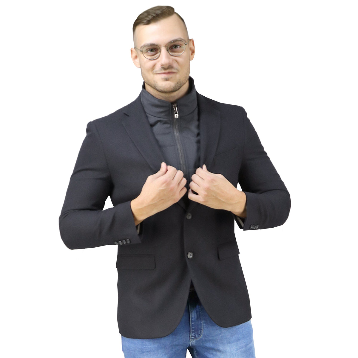 Σακάκι Ανδρικό Μαύρο Ημίστενο Fake Vest [261643 5216-080 Black ORION]