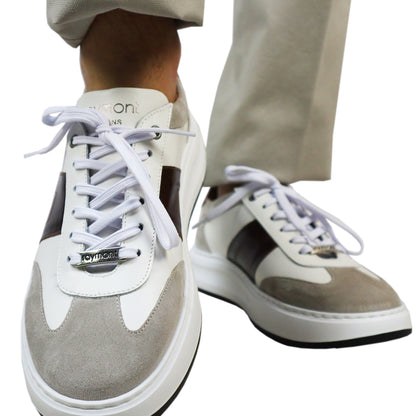 Χειροποίητα Δερμάτινα Παπούτσια - Sneakers Λευκά - Καφέ [942 RAYMONT]
