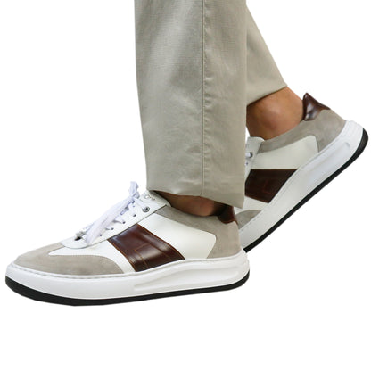 Χειροποίητα Δερμάτινα Παπούτσια - Sneakers Λευκά - Καφέ [942 RAYMONT]